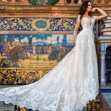 Loverxu роскошное платье с длинным рукавом Кружева Русалка Свадебные платья эффектное с открытой спинкой и аппликацией Часовня поезд старинные свадебные платья