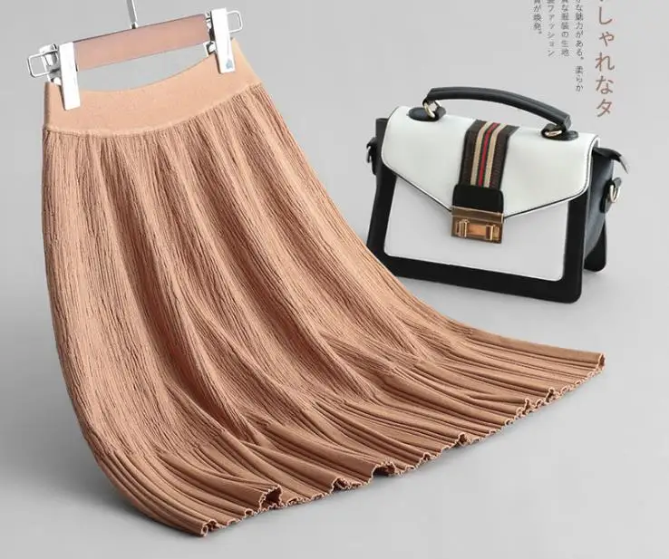 

2019 Fashion Women's High Waist Pleated Solid Color Length Elastic Skirt Promotions Lady Black Pink Party Casual women Skirts
