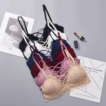

Women's Lace Bra Floral Padded Bralette Bralet Sexy Bra Cross Sexy Bustier Tow Hook-and-eye Underwear Crop Tops