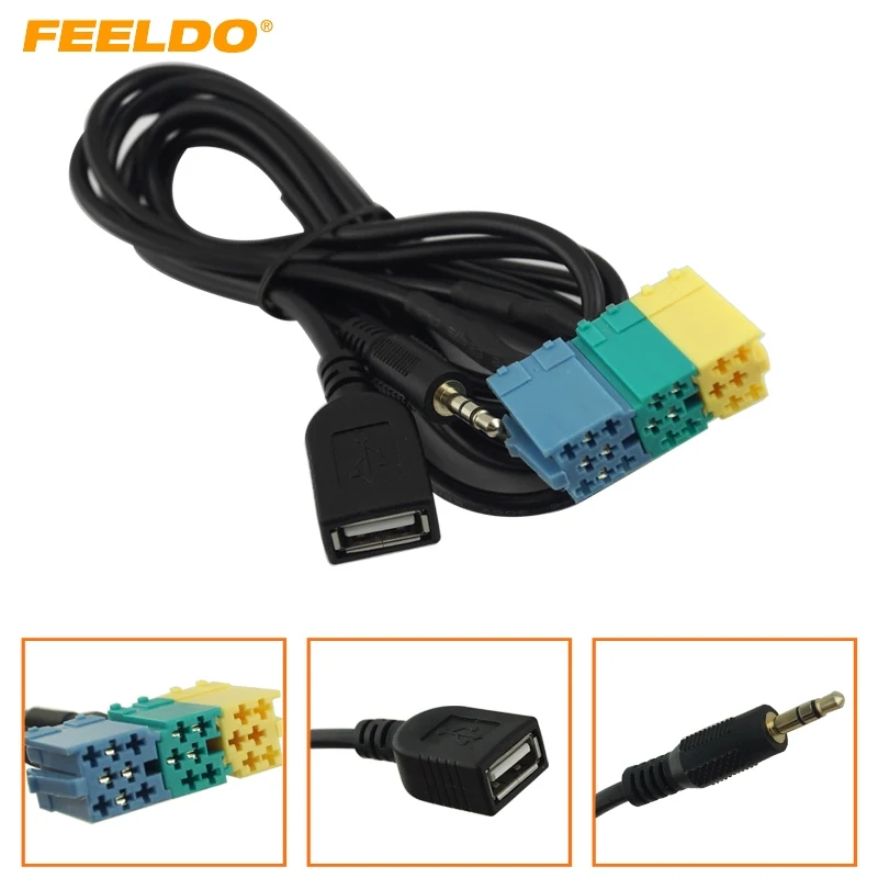 FEELDO 1 шт. 2 в 3 5 мм + USB разъем аудиоадаптер кабель для Kia Aux CD-плеера MP3 Hyundai Sportage # CT3072 |