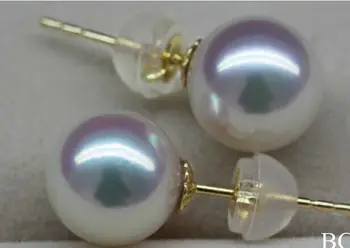 

charming AAA round 10-11mm south sea white stud pearl earring 14k