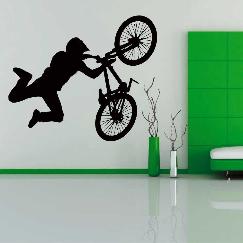 Seni Bmx Stunt Sepeda Vinyl Stiker Dinding Remaja Anak Kamar Tidur Stiker Kamar Keren Wallpaper Bikestore Dinding Dekorasi Rumah LA978 Home Decor Vinyl Wall Stickerswall Sticker AliExpress