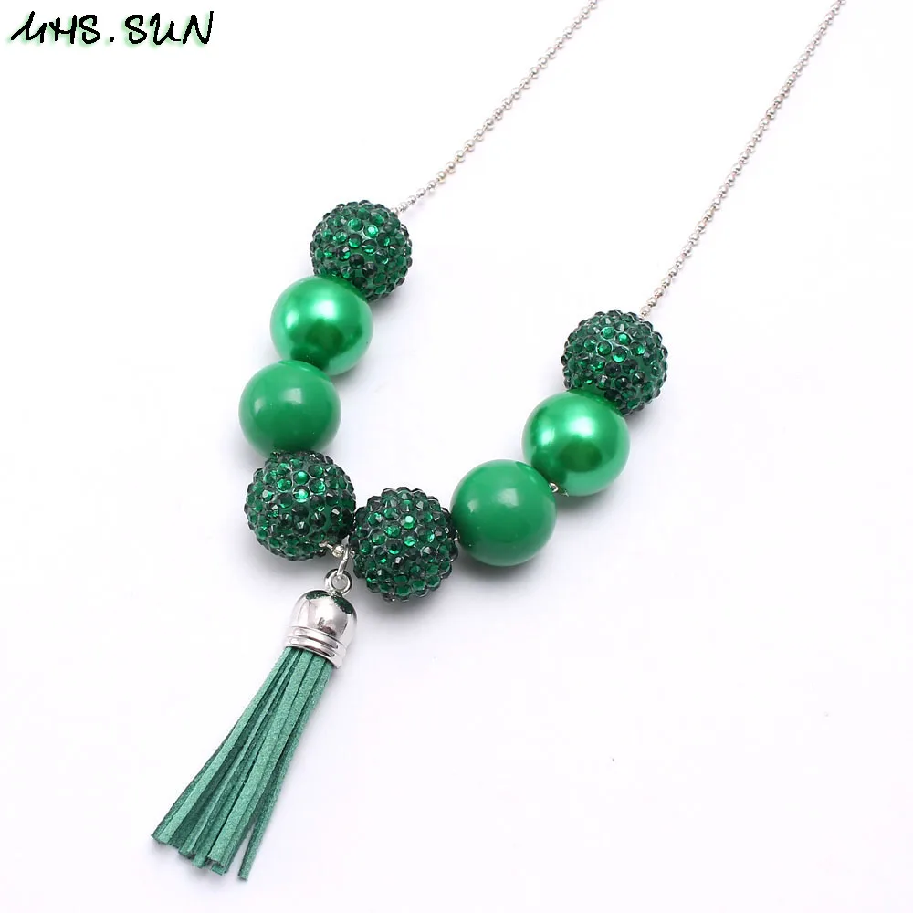 BN540-1 (3),$1.8,50g. Christmas chunky beads necklace ,kids child bead necklace with tassel JPG