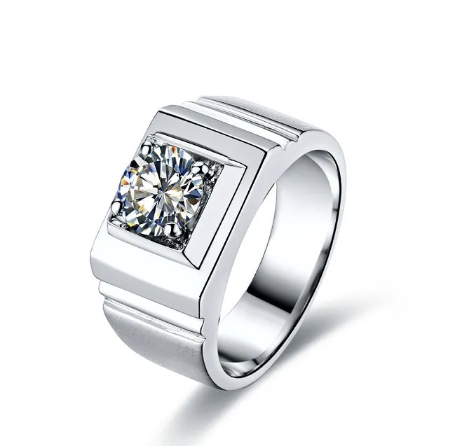 New Style Awesome Men Ring 585 White Gold 1ct Synthetic Diamonds