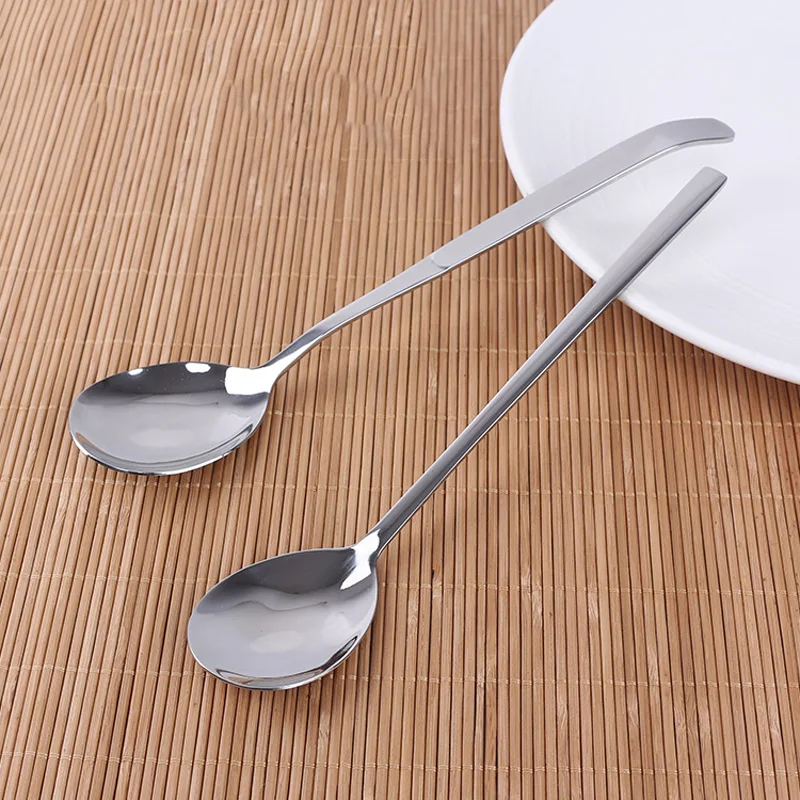 Hot 10pcs/lot Long Handle Stainless steel Round Spoon Korean Spoon
