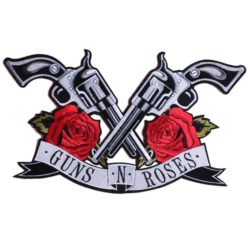 

13.8"x 8.5 " X-large GUNS N ROSES Floral Embroidered Iron on Patch for Jeans DIY Decoration Girly Flower Embroidery Appliques