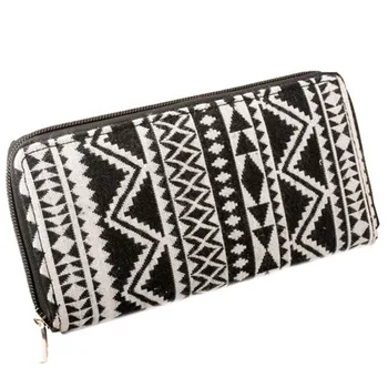

10PCS / LOT Bohemia Purse National Style Women's Wallet Geometric Pattern Canvas Wallet High Capacity Phone Pocket Large Purse