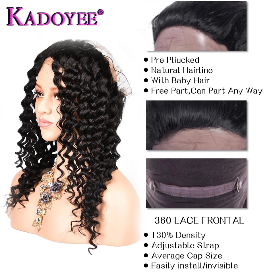 360 Lace Frontal Deep Curly 100% Human Remy Hair Lace Frontal Closure Natural Hairline With Baby Hair For Women Free Shipping
