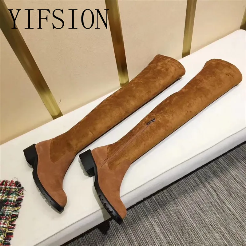 

OLOME New Fashion Black Brown Women Over the Knee Boots Round Toe Side Zip Chunky Low Heel Women Winter Boots Shoes Woman