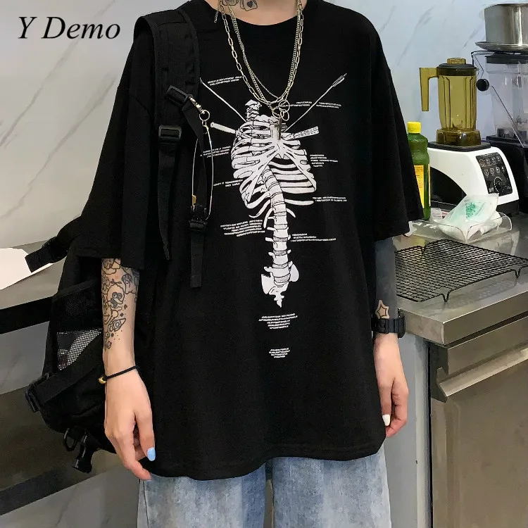 

Rock Streetwear Skull Printing Women Casual Tee Summer Streetwear Cotton T-shirt