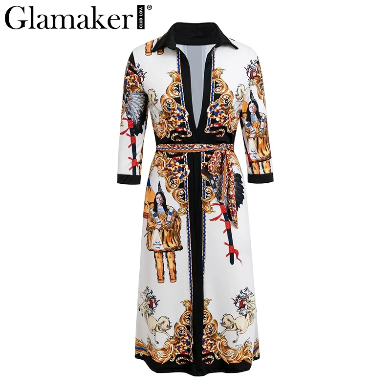 Женское платье рубашка Glamaker белое средней длины с глубоким треугольным вырезом и