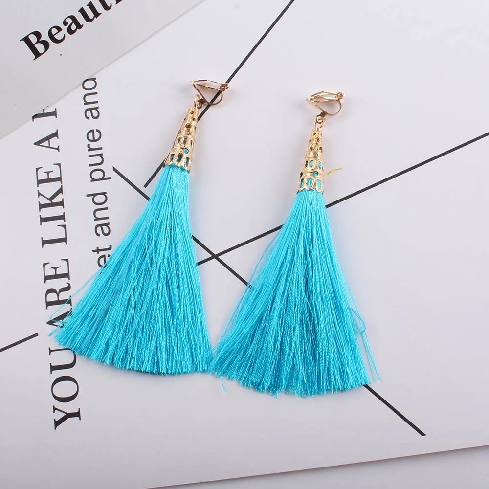 Bohemia Ethnic Long Tassel clip on earrings Women Brand Jewelry Geometric Alloy Plating Simple Dangle Without Pierced Ear Clip ear clip earrings clip earrings ear clip ear accessories