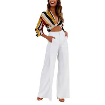 

High Street Style Solid Long Length High Waist Button Fly Flare Pants Women Loose Cozy Wide Leg Pants Female Trousers For Women