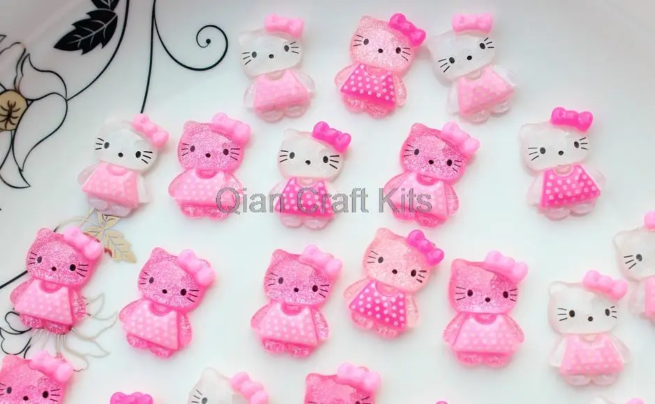 250 шт. Средний милый розовый Kitty kawaii кабошоны для DIY сотовый телефон Декор, аксессуары для волос 25x17 мм смешанные цвета блеск