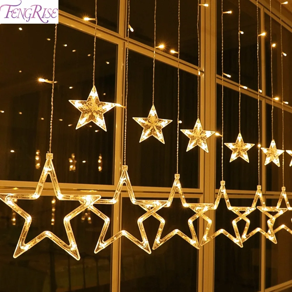 Goede FENGRISE LED String Warm Wit Kerst Ornamenten Fairy Kerstverlichting Outdoor Ster Guirlande LED Gordijn Partij Decoratie