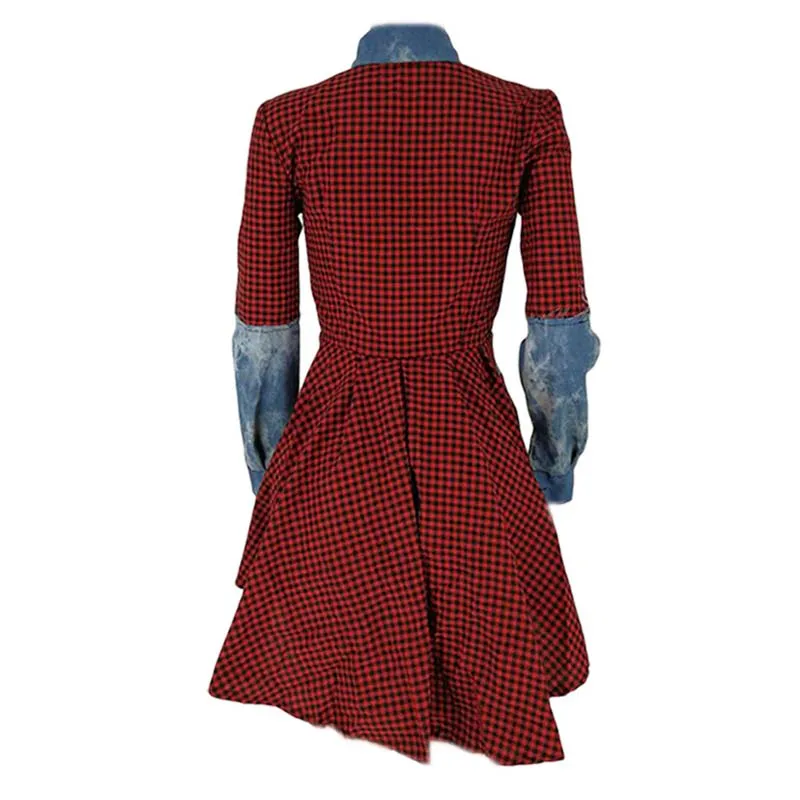 Женская Рубашка-Платье на пуговицах с отложным воротником, необычный дизайн, лоскутное платье, шикарное мини-платье в стиле хип-хоп, уличная одежда