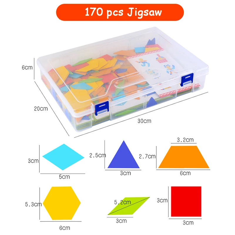 170 pcs/set Colorful Wooden Tangram Puzzle Toys Geometric Shape Game Funny Creativity Jigsaw Baby Preschool Educational Kids Toy