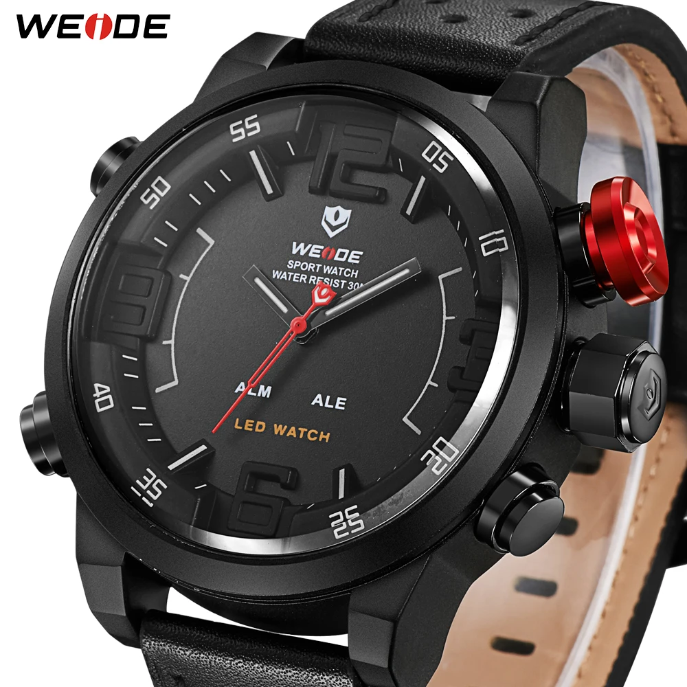 Brand WEIDE New Men Casual Watch With Japan Quartz Analog Digital Waterpfoof Relogio Masculino Leather Strap Watches For Men