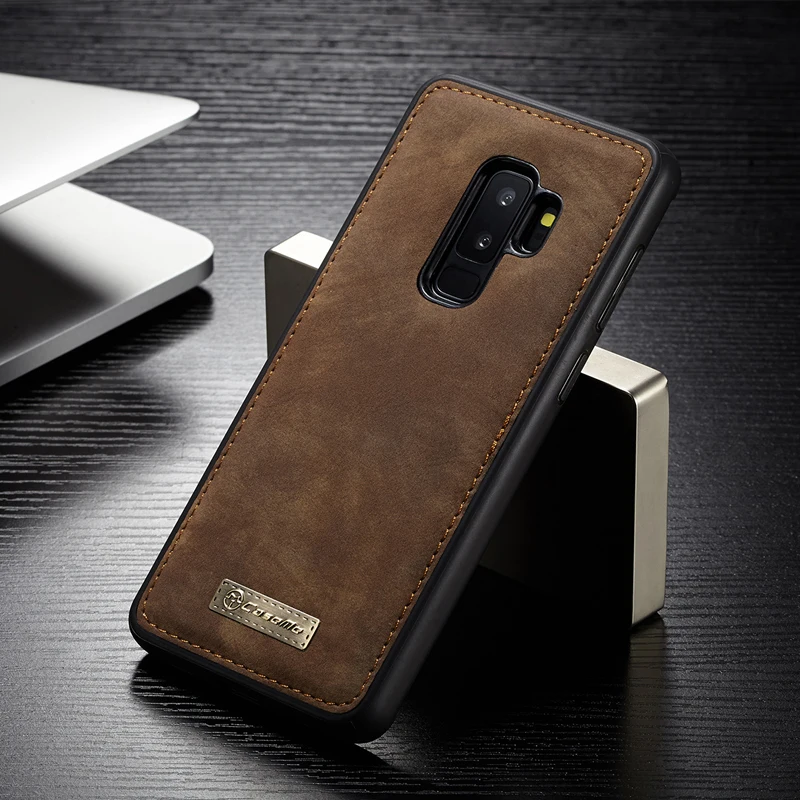 Для Samsung S9 чехол Bulit in Магнитный винтажный кожаный + Мягкий ТПУ силиконовый для Galaxy
