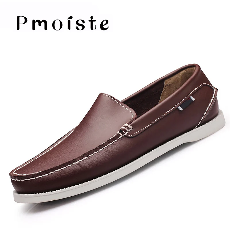 Для мужчин; обувь из натуральной кожи; Разноцветные топ-сайдеры для Для мужчин Водонепроницаемый Швейные красочные туфли для вождения мужской моды - Цвет: Dark brown