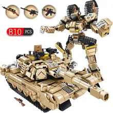 810 шт. M1A2 Abrams основной боевой танк строительные блоки Совместимые военные WW2 деформации робот Кирпичи игрушки для детей мальчиков
