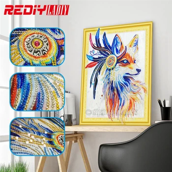 

Special Shaped Diamond Embroidery Crystal Indian Fox DIY Diamond Painting Shining Round Rhinestones Cross Stitch Kits Home Decor
