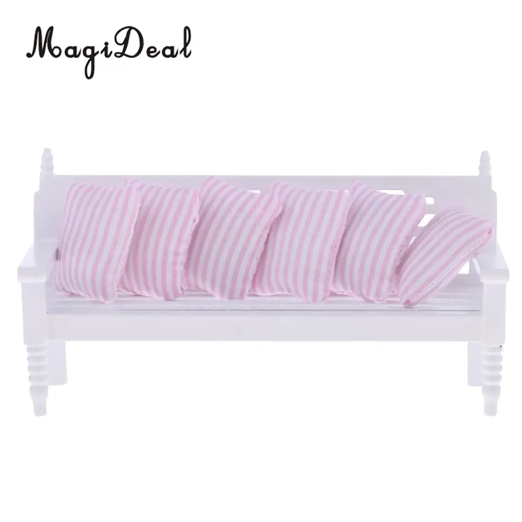 1/12 Dollhouse Miniature Furniture Living Room Long Chair Roses Cushions Set for Dolls Accessory Decoration Pretend Play Toy