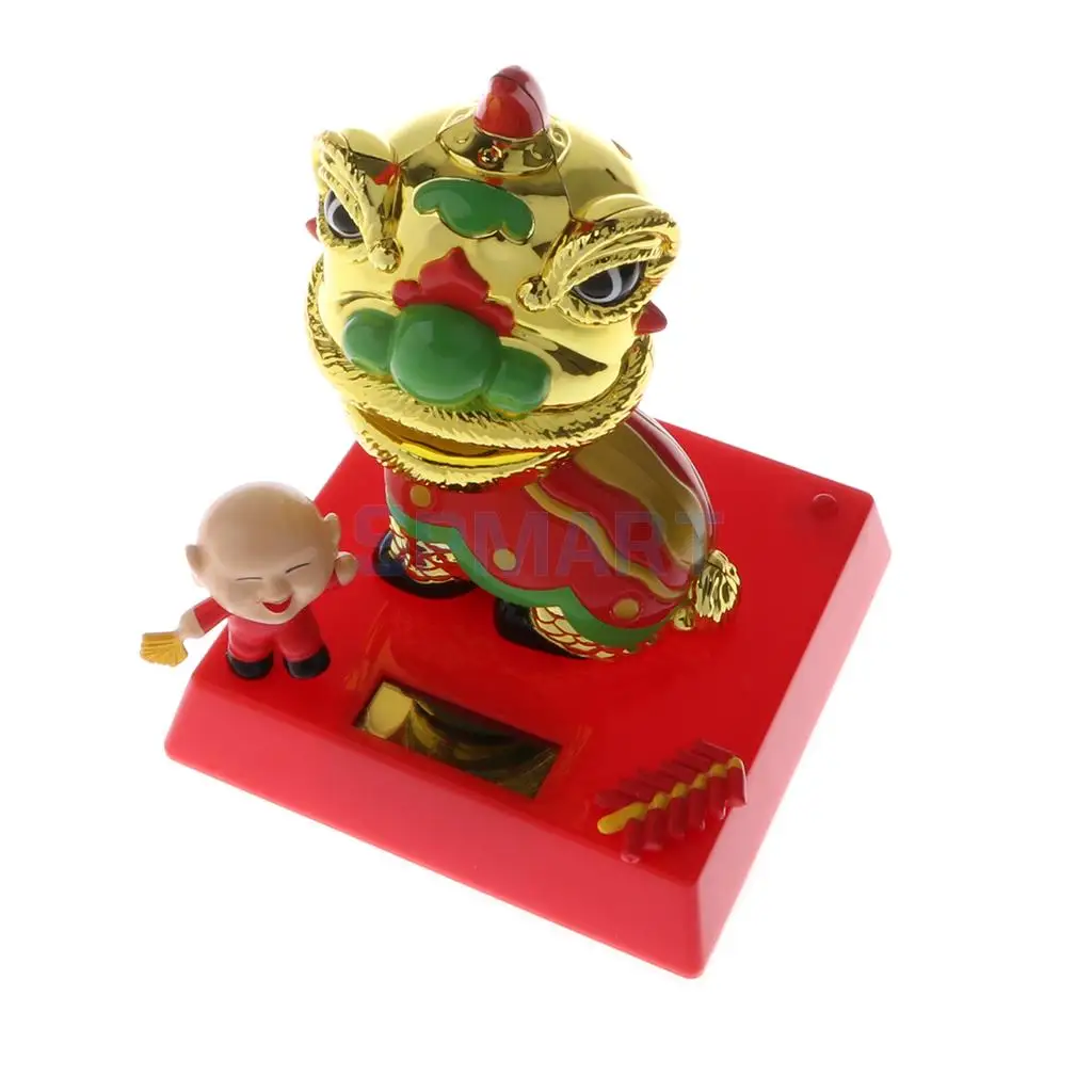 Solar Powered Bobbling Toy Shaking Head Waving Fortune Cat Monk Lion Home/Office/Car Ornament Auto Accessories