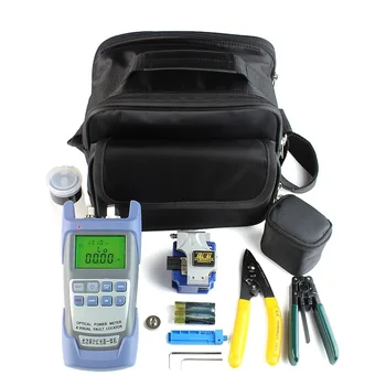 

FTTH Tool Kit with Optical Power Meter Visual Fault Locator Light Source 10mw and Fiber Cleaver and Cable Strippers