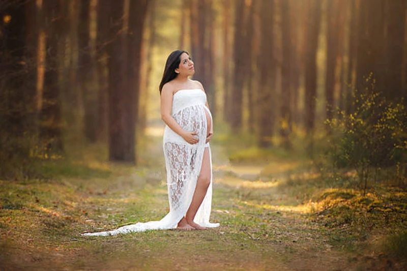 Le Couple Maxi платье для беременных с розами кружевное платье для беременных с высоким разрезом