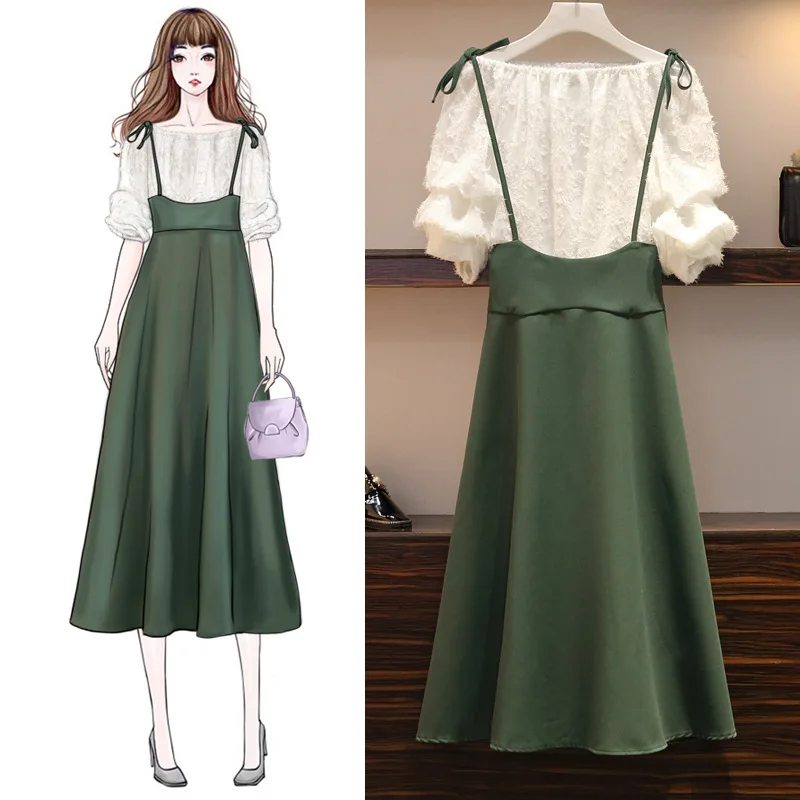 

ICHOIX XL-5XL 2 piece set plus size women clothing summer 2 piece outfits large size A-Line 2 piece skirt set cute big size set