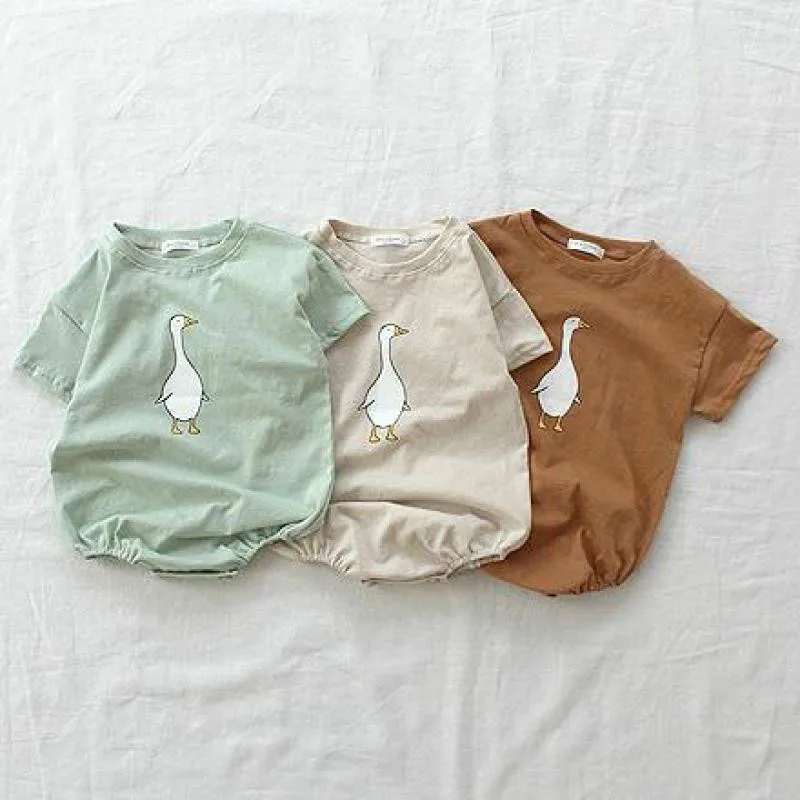 

Summer Cartoon Cotton One-piece Bodysuit Short-sleeved Crawling Suit Butt-wrapped T-shirt Simple Harvest For Infants
