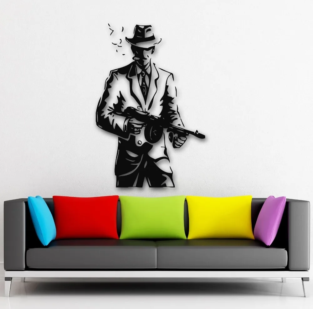 Wall Stickers Vinyl Decal Gangster with Gun Mafia Tommy Gun Cool Decor