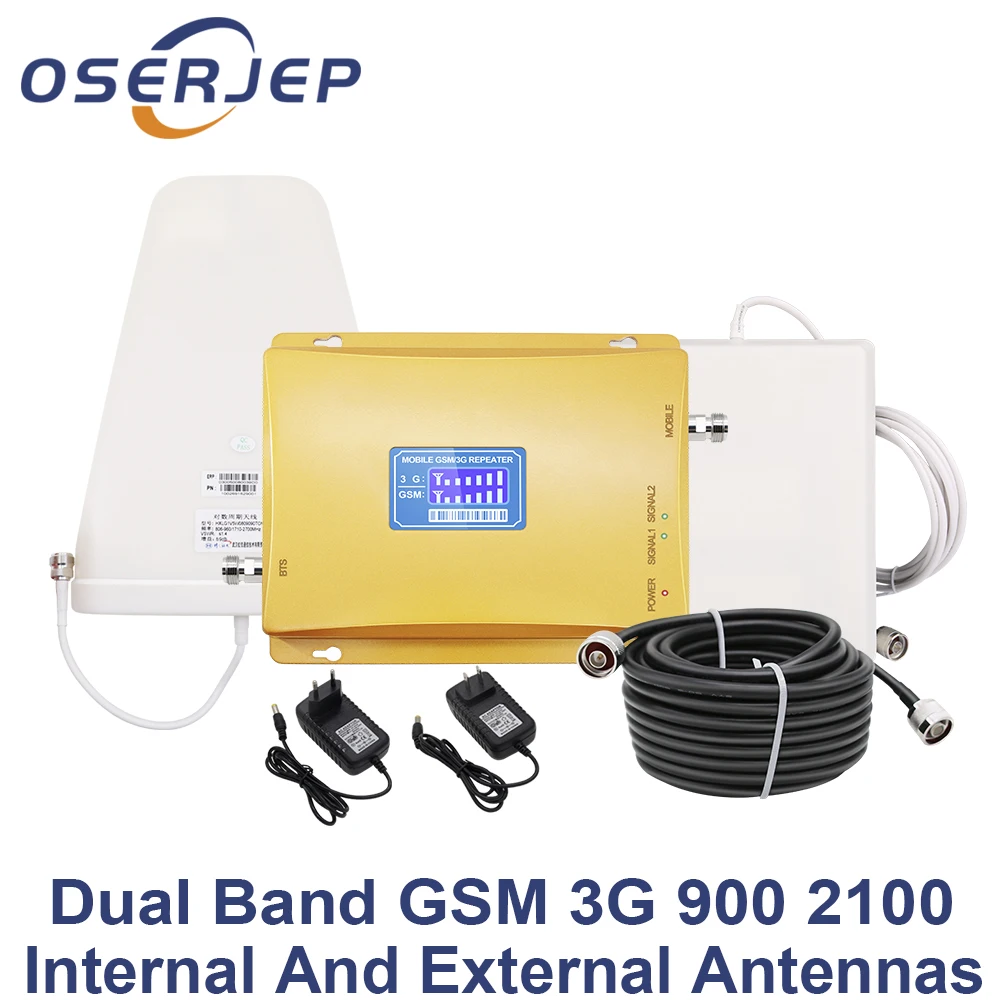 

70dB LCD Display GSM 900 3G 2100 mhz Dual Band Repeater GSM 3G UMTS Cell Phone Amplifier 3G WCDMA 2100 Cellular Booster +antenna