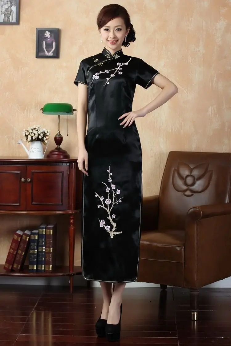 Модное платье в китайском традиционном стиле Cheongsam Женская Вышивка клубов вечернее китайское платье-Ципао S M L XL 2XL 3XL - Цвет: black