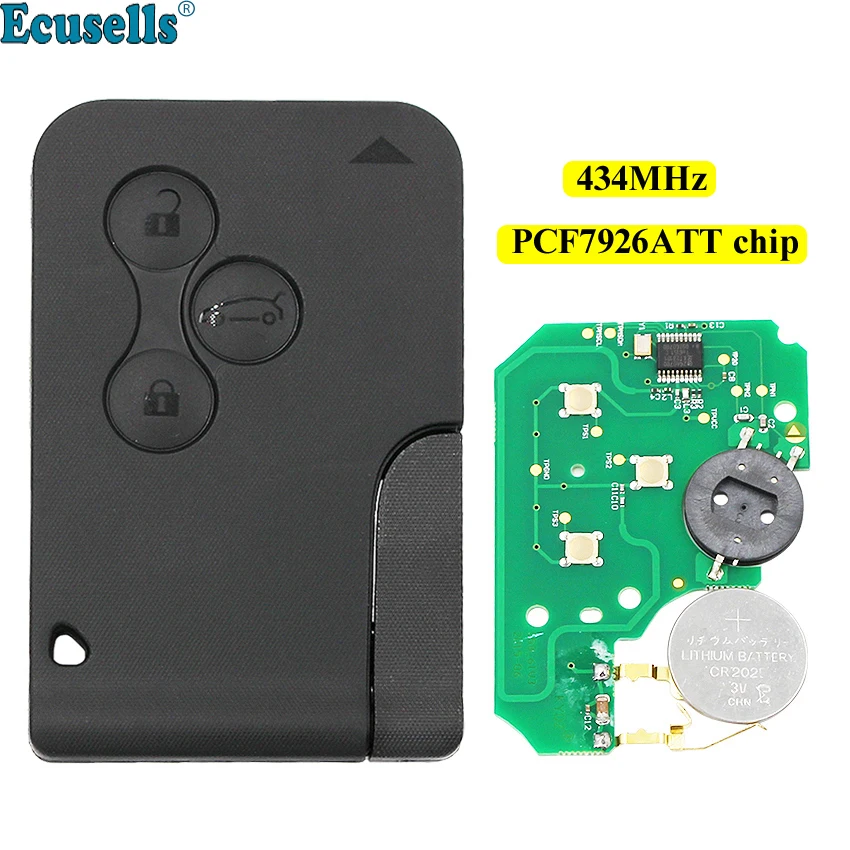 Полуинтеллектуальный дистанционный ключ для Renault Megane Scenic Smart Card 3 кнопки 434 МГц ID46