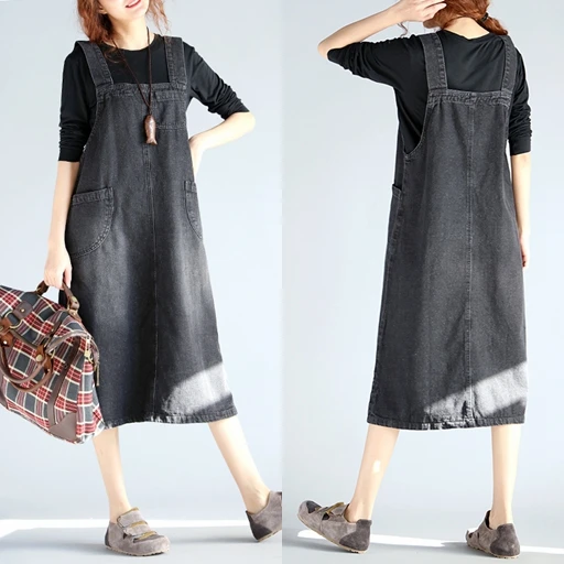 2017 Spring cute Style Women Sleeveless Denim Dresses Female Long Dress Plus Size Ladies Strap Jeans Dress 030810