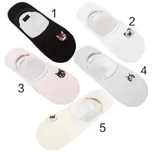 Летние Для женщин Девушка Невидимый короткие носки-башмачки милые Кот мяу вышитые принт лапа подошва однотонные Цвет Повседневное хлопок Hoisery