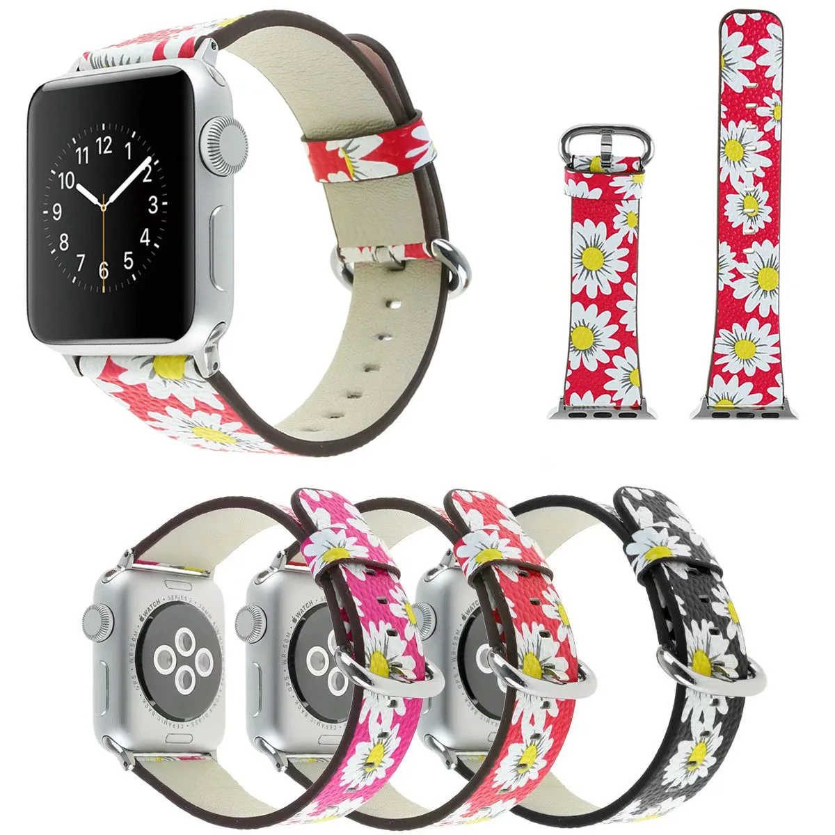 Floral Leather Watch Band for Apple Watch 38mm 42mm Series 1 Series 2