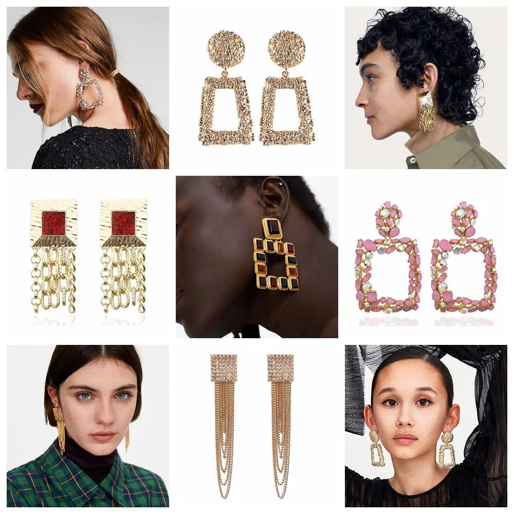 

Fashion Large Colorful Square Crystal Pendant Earrings Big Geometric Statement Boho Drop Earrings Female Wedding Punk Jewelry