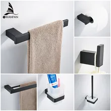Matte black Stainless Steel 304 Towel Ring Robe Hook Toilet Brush Holder Towel Bar Bathroom Accessories Set Paper Holder 610000R aodeyi black sus 304 stainless steel bath hardware set brush holder paper holder towel bar shelf soap dish robe hook