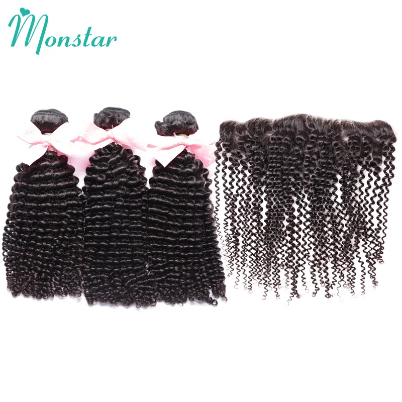 

Monstar Brazilian Kinky Curly Frontal with Bundle Natural Color 2/3/4 Unprocessed Remy Brazilian Human Hair Bundle and Frontal