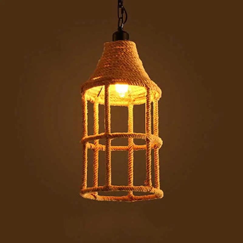 

Hemp Rope Pendant Chandelier Light American Retro Lamp Creative Personality Restaurant Balcony Coffe Lamp Bar Lights 060928