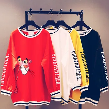 

Large Size Loose Female Sweatshirts New Spring Summer Medium-long Cartoon Students Top Printing Long Sleeve Women Hoodies O Neck