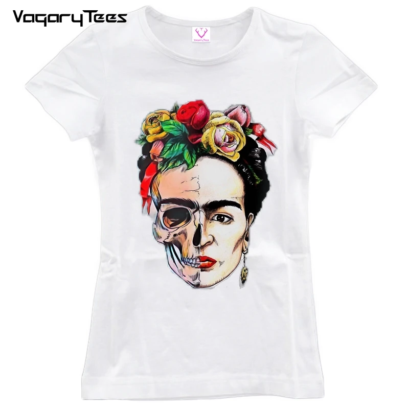 النساء النسوية الفنان طباعة T قميص مضحك شخصية الفن قصيرة الأكمام جولة الرقبة السكر الجمجمة أعلى المحملات