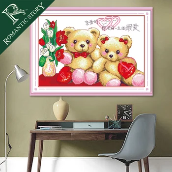

Romantic Story Cute Cartoon Teddy Bear Scenery Decorations Cross Stitch Needlework DIY Printing Cross Stitch Sets For Embroidery