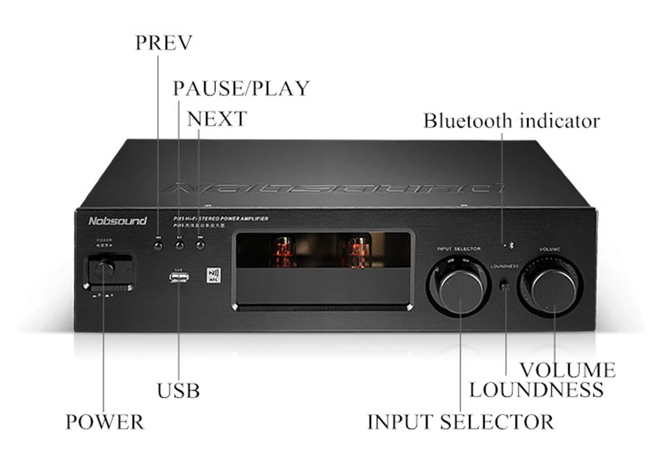 Nobsound PM5 Hi-Fi стерео усилитель мощности NFC усилитель беспроводной bluetooth-связи Поддержка USB CD DVD 80 Вт+ 80 Вт Мощность серебро