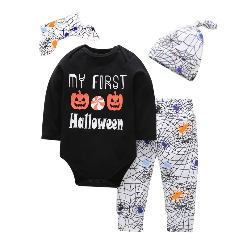 Детская одежда для новорожденных девочек Хеллоуин костюм Детские боди + брюки + шляпа Комплекты из 3 предметов 2018 Хэллоуин Детские Одежда