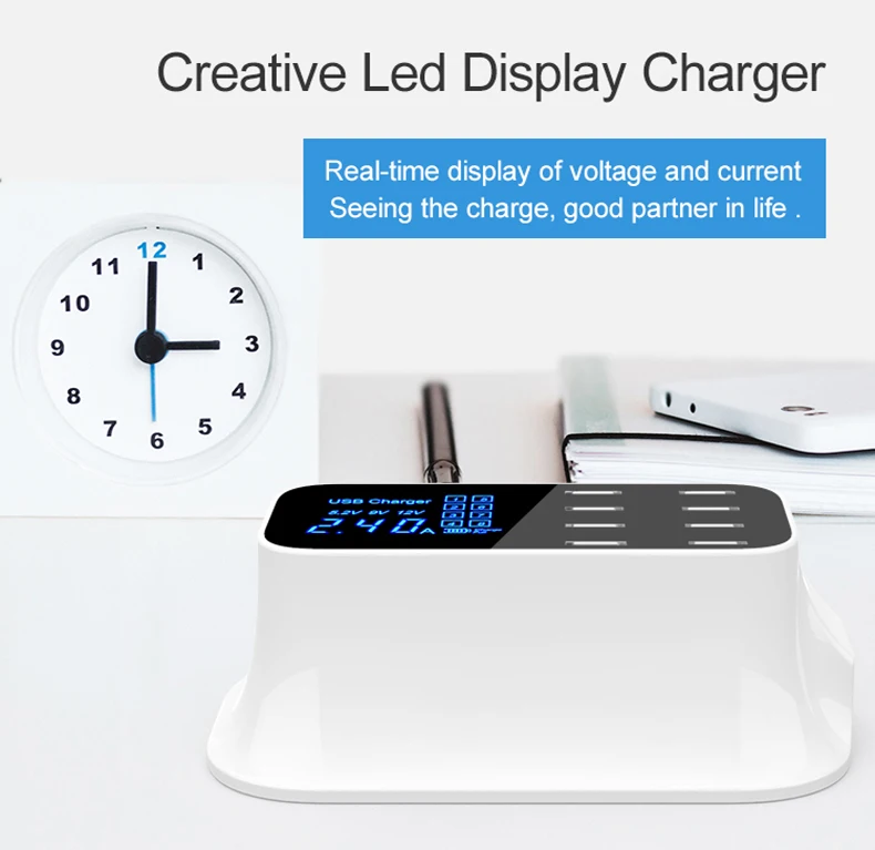 40W USB Smart Charger Power Adapter Charger Station US / EU / UK / AU / KR LED display for iphone6/7/8/X/XS XR Samsung S7/S8 J25