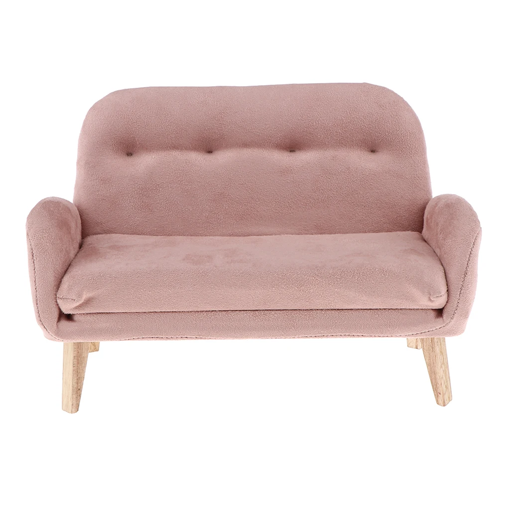 Exquisite Handmade Flannelette Double Sofa Armchair for 1/6 Dollhouse Furniture Decoration Accessory Pink